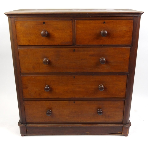 11 - Victorian mahogany five drawer chest, 119cm high x 112cm wide x 51cm deep