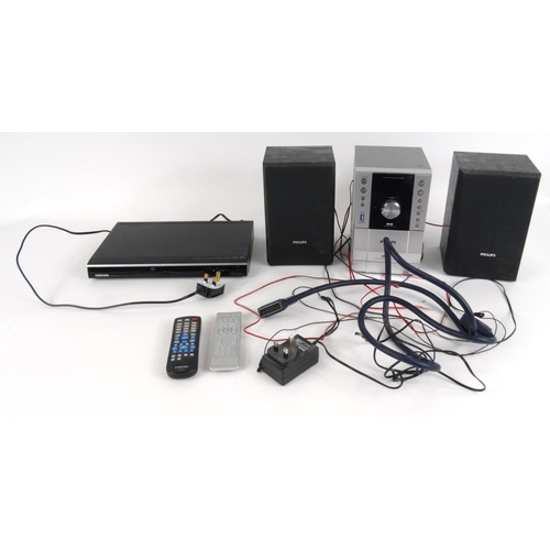 489 - Phillips mini hi-fi system with speakers and a Toshiba DVD player