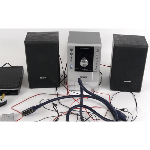 489 - Phillips mini hi-fi system with speakers and a Toshiba DVD player