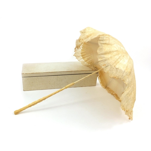 162 - Ivory handled silk parasol in a J. Duvelleroy box, by appointment London 167 Regent Street, 64cm lon... 