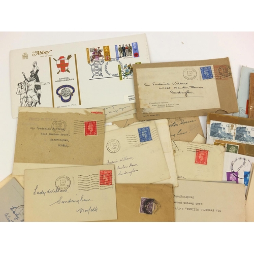 291 - Postal history including covers to Lady and Sir Frederick Williams, Sandringham, Norfolk, vellum doc... 