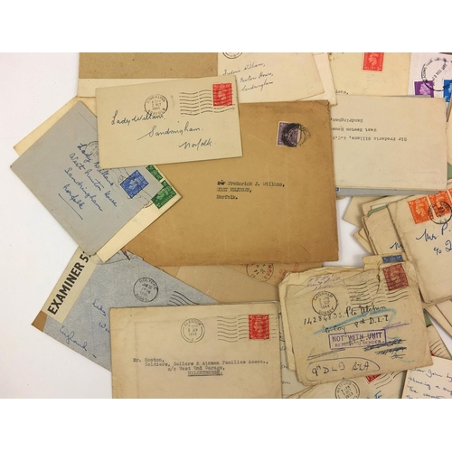 291 - Postal history including covers to Lady and Sir Frederick Williams, Sandringham, Norfolk, vellum doc... 