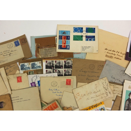 291 - Postal history including covers to Lady and Sir Frederick Williams, Sandringham, Norfolk, vellum doc... 