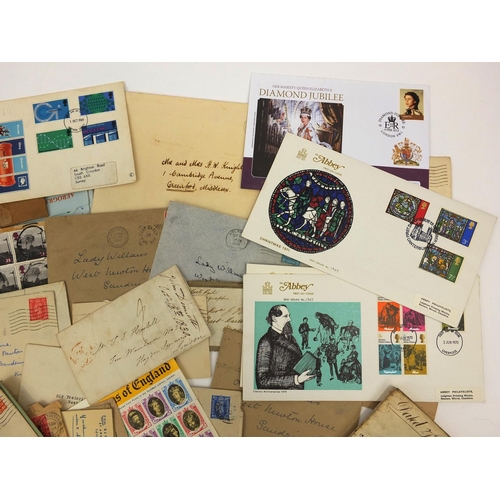 291 - Postal history including covers to Lady and Sir Frederick Williams, Sandringham, Norfolk, vellum doc... 