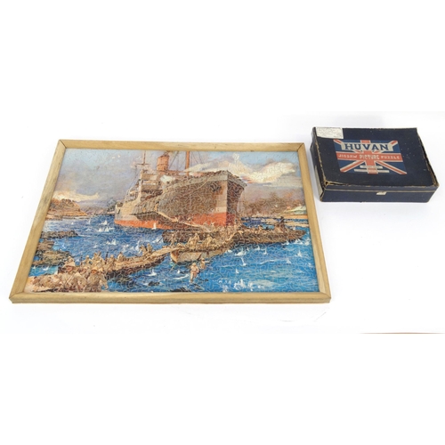 598 - Military interest Huvan jigsaw puzzle - The Landing of Troops from H.M.T. River Clyde on the Beach o... 