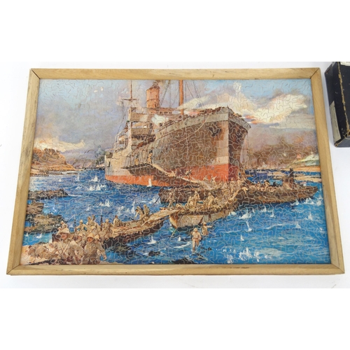 598 - Military interest Huvan jigsaw puzzle - The Landing of Troops from H.M.T. River Clyde on the Beach o... 