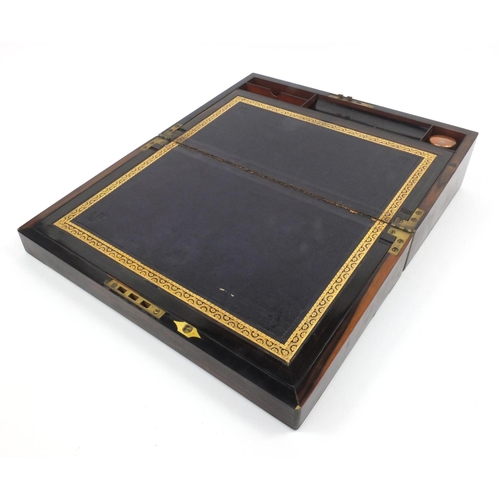 70 - Victorian coromandel brass bound writing slope, 'Fisher 188 Strand' stamped to inside, 40cm x 24cm