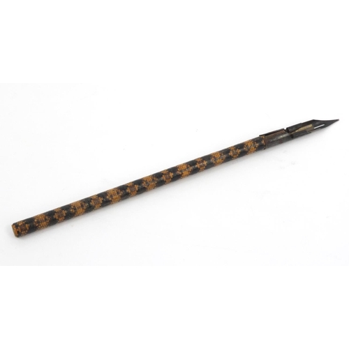 98 - Victorian wooden Tunbridge ware dip pen, 17cm long