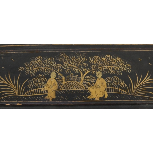 611 - Oriental Chinese ivory fan carved and pierced with figures, housed in a fitted wooden box, 21cm long