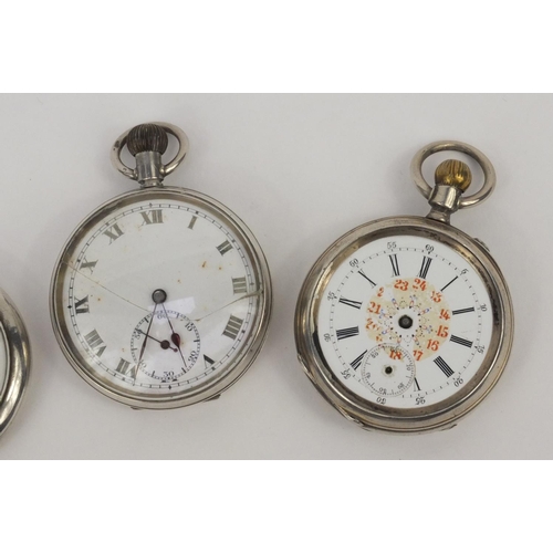 1295 - Three gentleman's silver open faced pocket watches and a silver full hunter Longines pocket watch