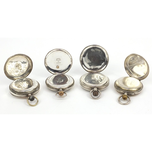 1295 - Three gentleman's silver open faced pocket watches and a silver full hunter Longines pocket watch