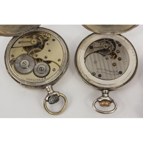 1295 - Three gentleman's silver open faced pocket watches and a silver full hunter Longines pocket watch