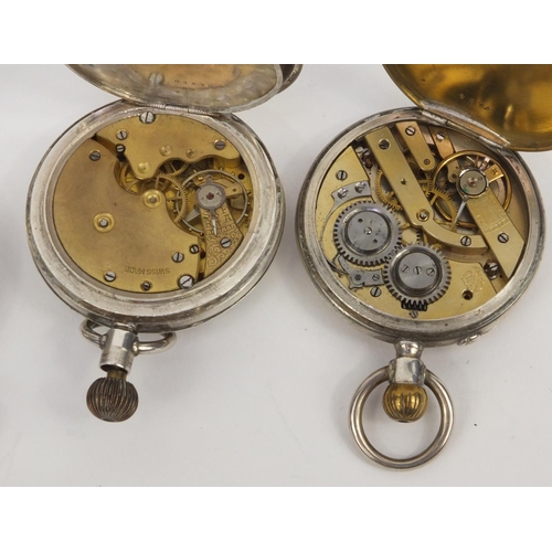 1295 - Three gentleman's silver open faced pocket watches and a silver full hunter Longines pocket watch