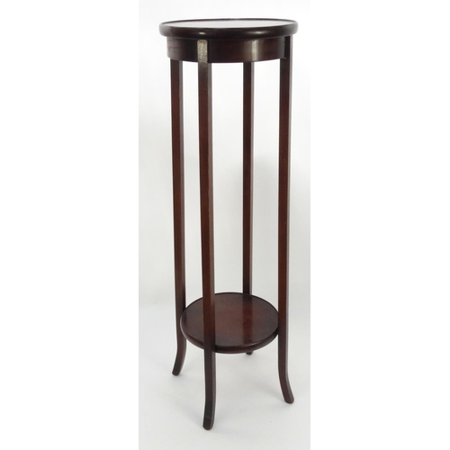 100 - Circular inlaid mahogany plant stand with undertier, 100cm high