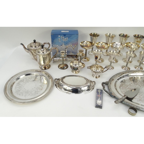 288 - Large selection of silver plated goblets and other items including tea service and tray