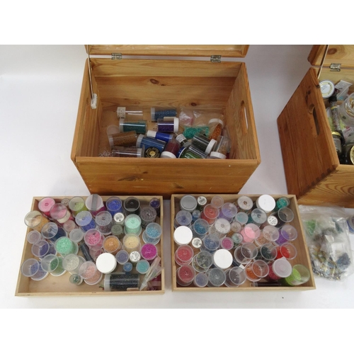 228 - Extensive collection of craft beads with two pine boxes