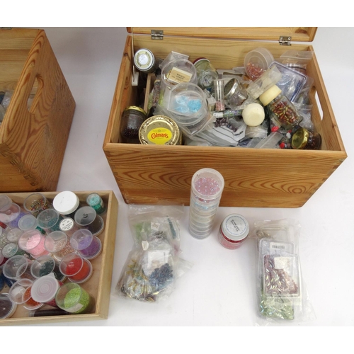 228 - Extensive collection of craft beads with two pine boxes