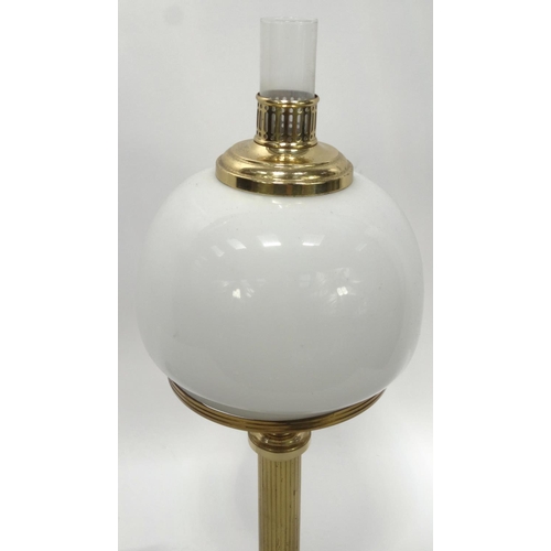 244 - Brass column oil lamp converted to electric use and a lead crystal decanter