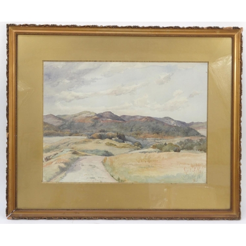 90 - Watercolour landscape scene, monogrammed 'B' to the corner, mounted and gilt framed, 40cm x 30cm exc... 