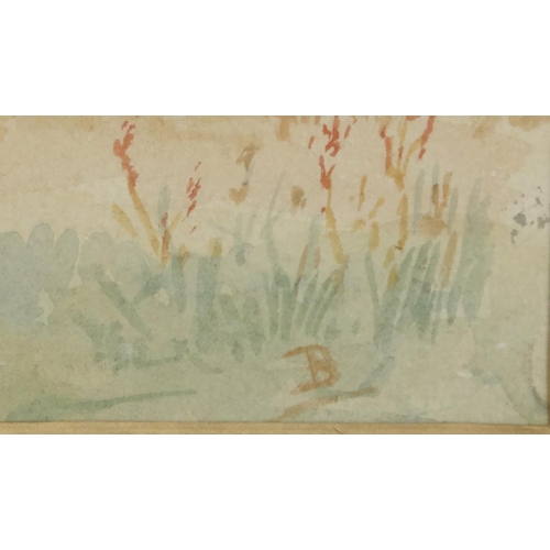 90 - Watercolour landscape scene, monogrammed 'B' to the corner, mounted and gilt framed, 40cm x 30cm exc... 