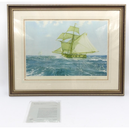 17 - Large Montague Dawson print titled 'Chasing the Smuggler', mounted and framed, 64cm x 47cm excluding... 