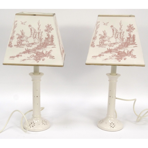 27 - Pair of Laura Ashley porcelain table lamps with shades, 46cm high