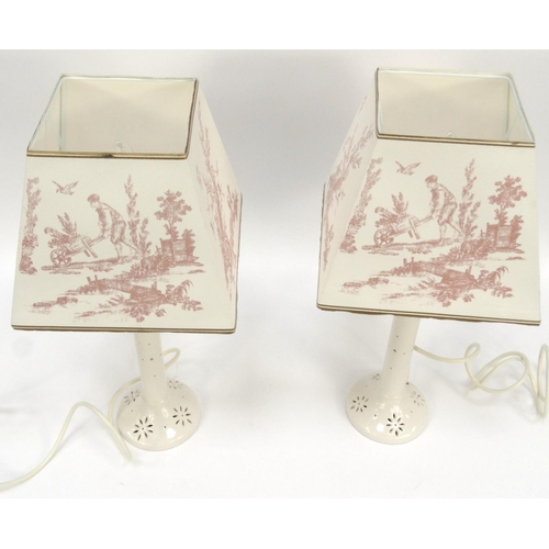 27 - Pair of Laura Ashley porcelain table lamps with shades, 46cm high