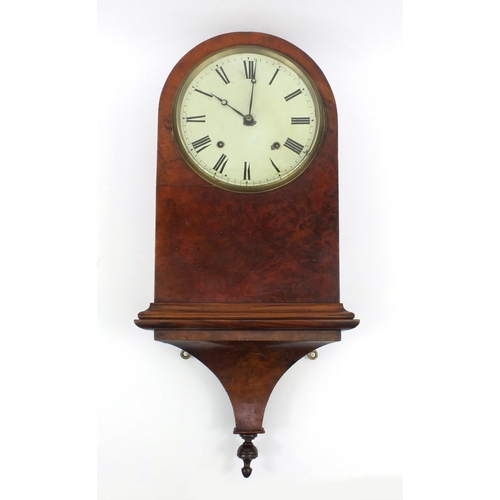 1308 - Walnut wall mounted bracket shaped clock with painted dial, 68cm long