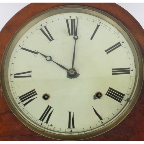 1308 - Walnut wall mounted bracket shaped clock with painted dial, 68cm long