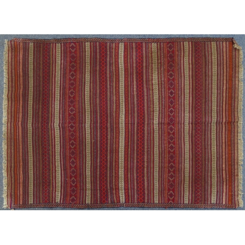2024 - Rectangular Middle Eastern Qilim rug decorated with geometric lines, 190cm x 147cm