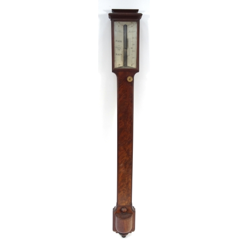 1312 - Victorian mahogany stick barometer with silvered dial, Peter Clare Manchester, 100cms tall