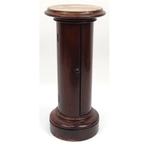 2029 - Victorian circular mahogany stand with inset marble top, the top 36cm diameter x 80cm high