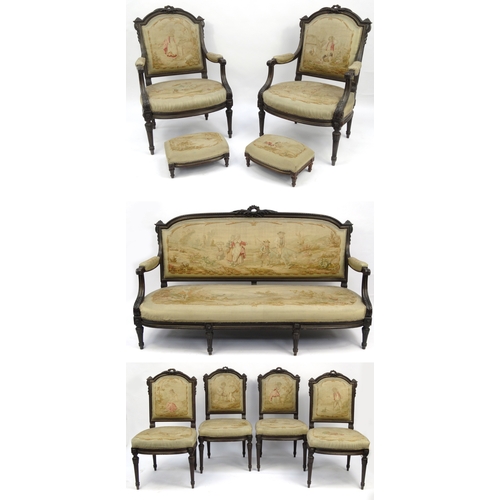 2025 - 19th Century Mahogany nine-piece salon suite comprising settee, two armchairs, four chairs and two s... 