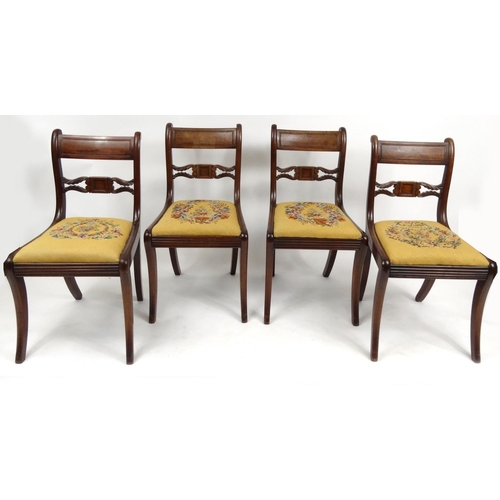 2056 - Set of four Regency mahogany dining chairs with needlepoint drop in seats
