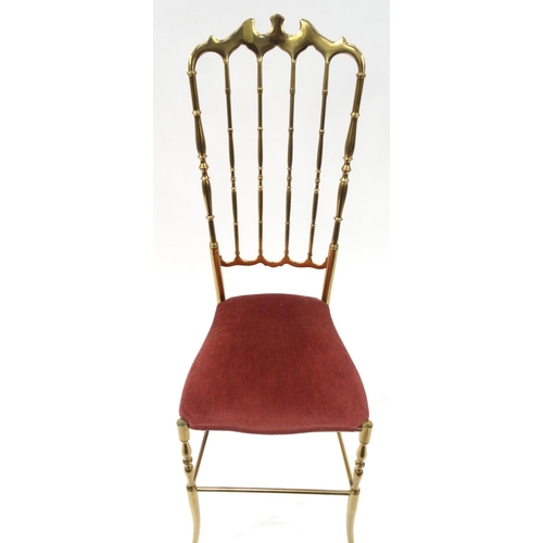 2043 - Brass Chiavari style chair with pink upholstered seat