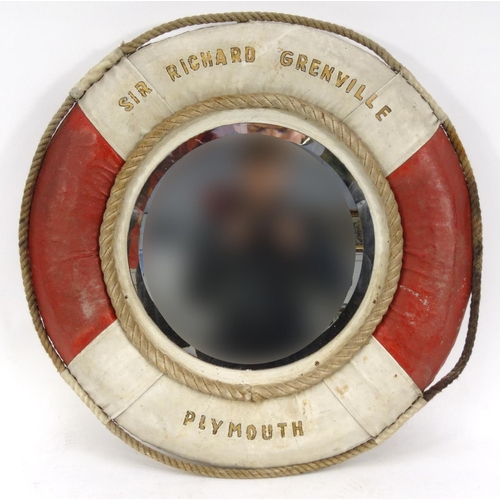2046 - Lifebuoy bevelled edge mirror - Sir Richard Granville Plymouth, 78cm diameter