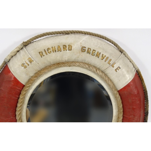 2046 - Lifebuoy bevelled edge mirror - Sir Richard Granville Plymouth, 78cm diameter