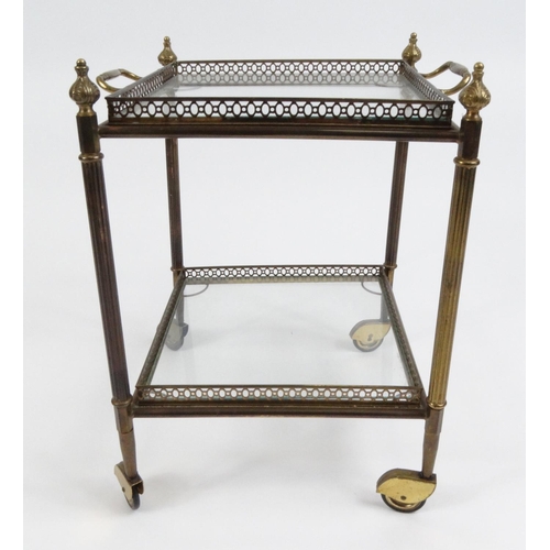 51 - Brass and glass two tier trolley with tray top