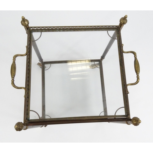 51 - Brass and glass two tier trolley with tray top