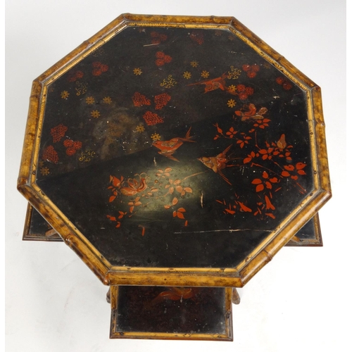 2037 - Oriental lacquered bamboo domino table, 69cm high x 59cm diameter