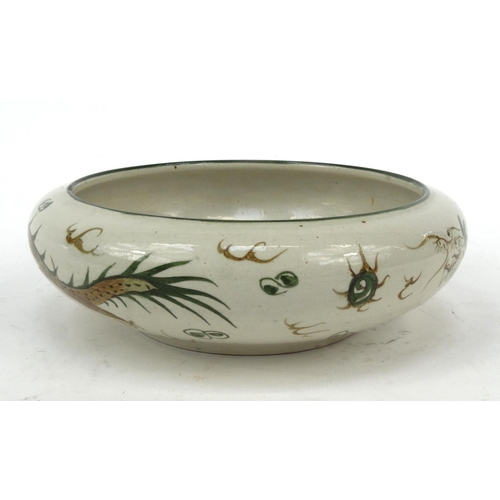 416 - Oriental Chinese stoneware bowl hand painted with a dragon chasing a pearl, 23cm diameter