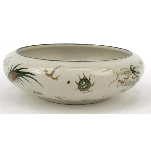 416 - Oriental Chinese stoneware bowl hand painted with a dragon chasing a pearl, 23cm diameter