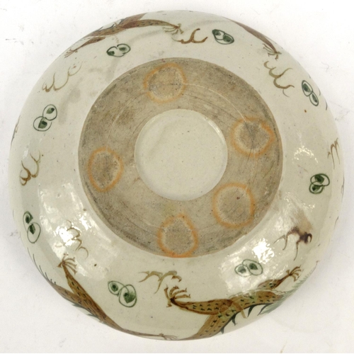 416 - Oriental Chinese stoneware bowl hand painted with a dragon chasing a pearl, 23cm diameter