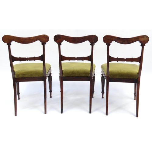 2011 - Three George IV rosewood dining chairs with green upholstered seats