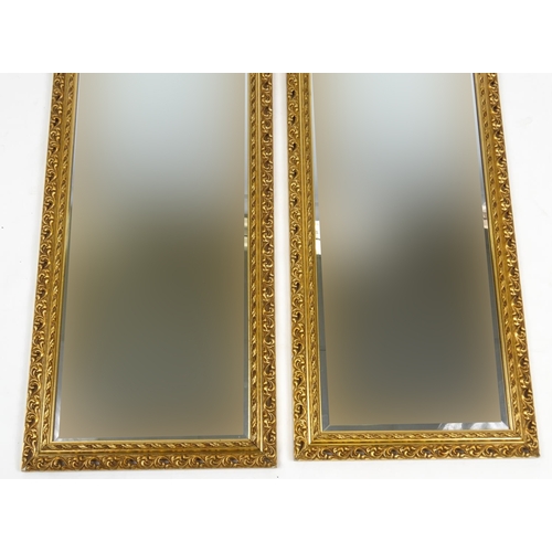 56 - Pair of gilt framed bevel edged mirrors, 118cm x 37cm