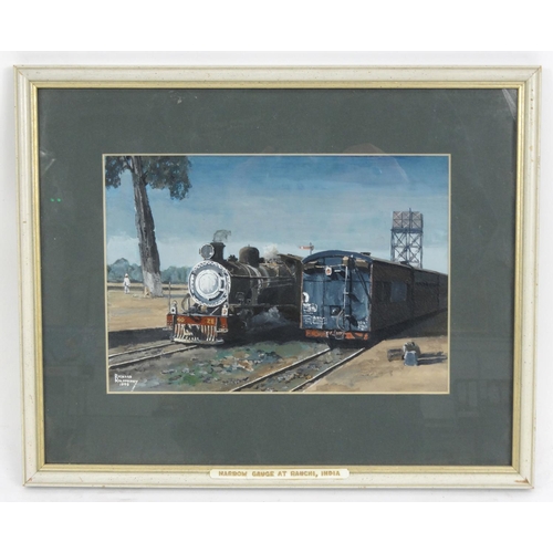 167 - Richard Halfpenny - Gouache - Narrow Gauge at Ranchi, India, mounted and framed, 24cm x 16cm excludi... 