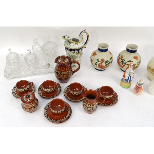 279 - Box of assorted china and glassware including Parian jugs, oriental fruit bowl, cottage ware biscuit... 