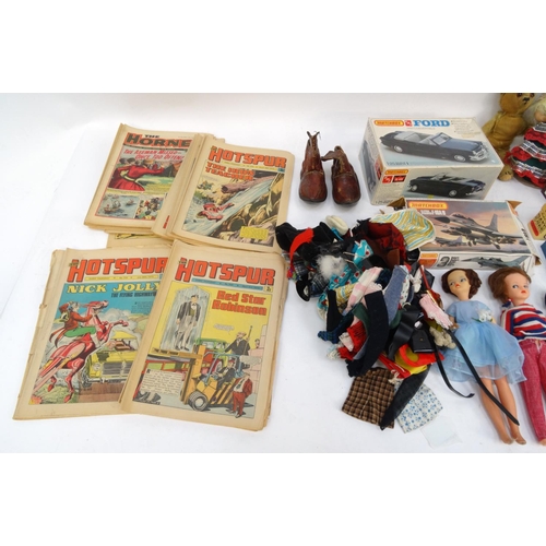 229 - Box of vintage and later toys including Matchbox models, miniature lead horses, Steiff style hedgeho... 