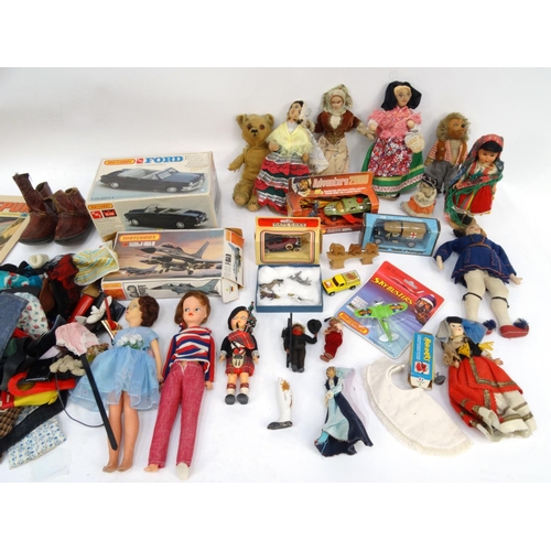 229 - Box of vintage and later toys including Matchbox models, miniature lead horses, Steiff style hedgeho... 