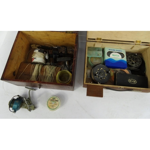 237 - Group of fishing equipment including reels, flies, all housed in cases